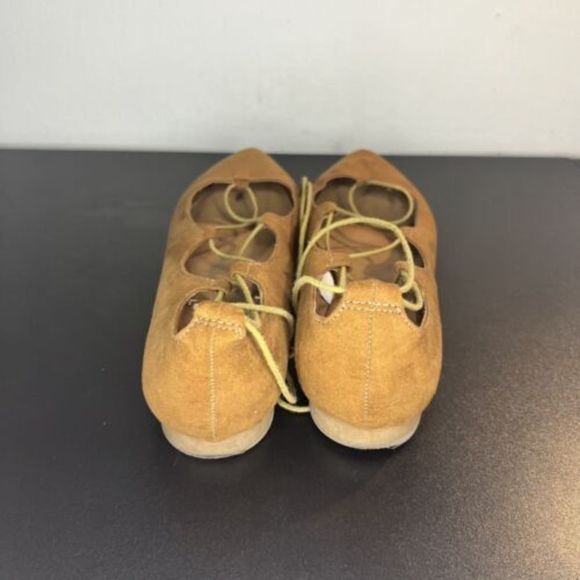 Mossimo Supply Co. Tan Camel Suede Flats Women's Size 10 Pointed Toe Lace Up - Picture 3 of 16